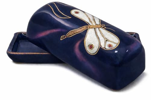 Mara Stoneware Collectible Butter Dish - Mexican Pottery - Blue with Dragonfly Design