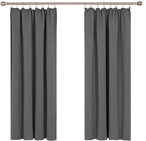 Deconovo Grey Curtains Pencil Pleat, Thermal Insulated Energy Saving Blackout Curtains for Bedroom, 46 x 54 Inch, Light Grey, 2 Panels