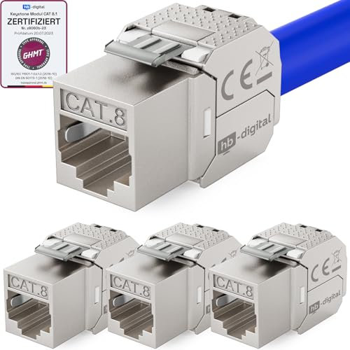 HB-Digital 4x CAT 8.1 Keystone Modulo Connettore 2000 MHz 40 Gbit STP Jack RJ 45 per Patch Panel Ethernet LAN Posa del cavo