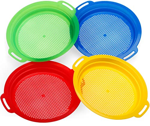 Sand Sifter Sieves for Kids - Heavy Duty ABS Beach Sifter Discovery Toy for Gardening, Digging, Finding Treasure Shells & Shark Teeth - Gift for Travel Beach Party (4PCS)