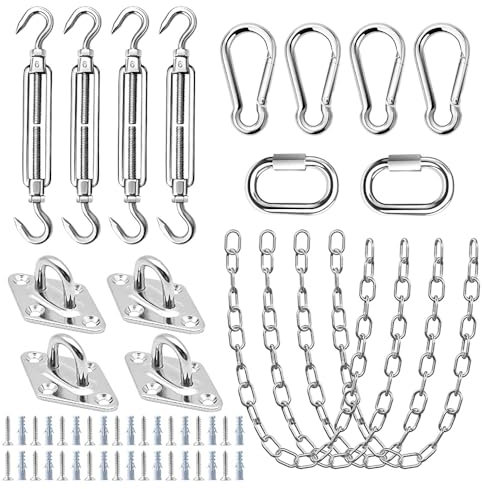 TooTaci Stainless Steel Turnbuckle Kit, Include Stainless Steel Chains 1M×4, M6 Turnbuckle Hook and Hooks, Eye Plate,Hooks, Turnbuckle Wire Tensioner Kit for Shade Sail Fixing, Pergola Kit, Hanging