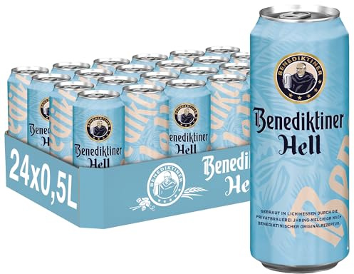 Benediktiner® Hell - Dosenbier (24x 0,5l) - Mildes helles Lager - Goldgelbe Farbe - Angenehme Malzsüße - Gebraut nach dem deutschen Reinheitsgebot
