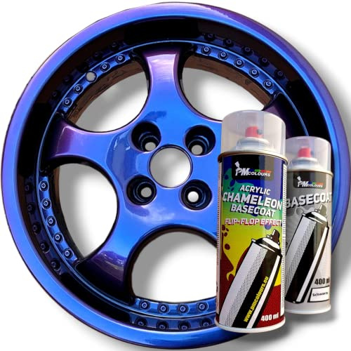 PMcolours Flip Flop Lack mit Multi Color GALAXY (blau-lila-rot-gelb) Chamäleon-Effekt Sprühdosen Set, (1x Flip Flop Sprühfarbe + 1x Basisspray Schwarz), 2x 400 ml Spray
