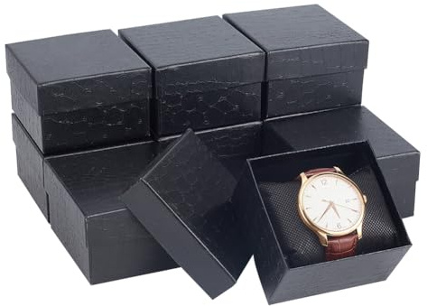 NBEADS 10 Caja de Regalo de Papel., Caja de Reloj Cuadrada de 8.8x8.15x5.3cm, Caja de Regalo de Joyería Kraft con Almohada, para Joyería, Aniversarios, Bodas, Regalo de Cumpleaños, Negro