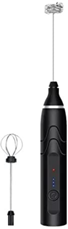 Handhel Mousseur à lait électrique avec 2 têtes, fouet à café mélangeur en mousse avec support en acier inoxydable, mélangeur pour latte, cappuccino, chocolat chaud, œuf (noir)