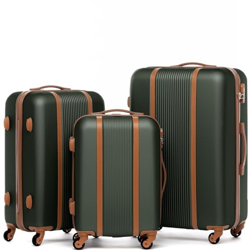 FERGÉ Kofferset 3 teilig Hartschale Milano Reisekoffer Trolley-Set (Handgepäck, L, XL) 3er Set Hartschalenkoffer Roll-Koffer 4 Rollen 100% ABS grün