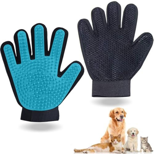 VBKITW 1 Paar Blau Fellpflege Handschuh Katze Hund,Haustier Handschuh Bürste,Katzenhandschuh Fellpflege,Massage Handschuh für Katzen Hunde,Tierhaar Handschuh,Haustier Fellpflegehandschuh