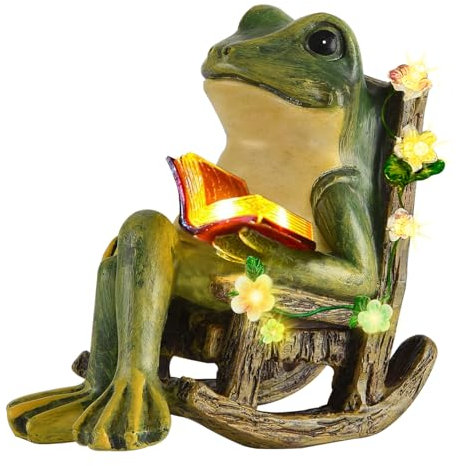 Solar Garden Statues Miniature Frog Figurine Halloween Decorations with Succulents and 7 LED Lights Outdoor for Patio Yard Balcony Lawn-Unique Housewarming Birthday Gifts for Women Mom Family Friends