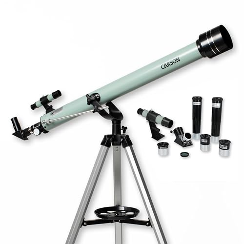 Carson Stara 60AZ Refractor Telescope for Kids & Adults Up to 675x, Telescope Accessories with 3 Eyepieces, Tripod, Barlow Lens, Erecting Lens, Moon Filter, Finderscope (SR-100)
