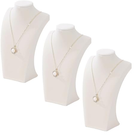3Pcs Necklace Bust Stand for Selling, Beige Velvet Necklace Display Holder, Jewelry Necklace Organizer Rack for Shop Store Exhibition Show (11Height)
