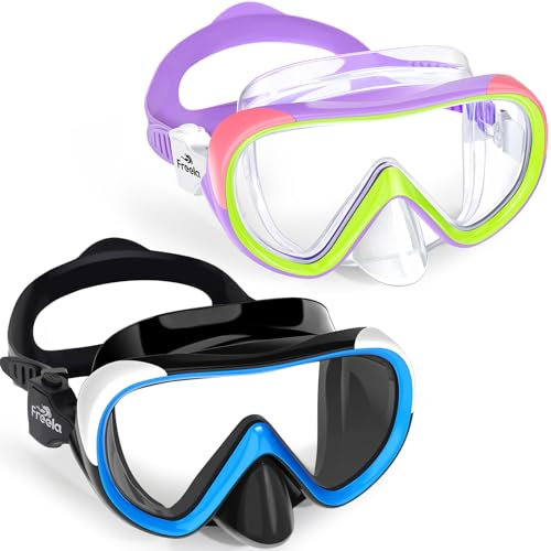 Freela Swim Goggles with Nose Cover for Kids 8-12 8-14 6-14 4-7 3-10 3-6 3-5 Boys Girls Children Youth , Water Pool Beach Swimming Goggles Mask for Tempered Glass Anti Fog Waterproof 180° Clear View
