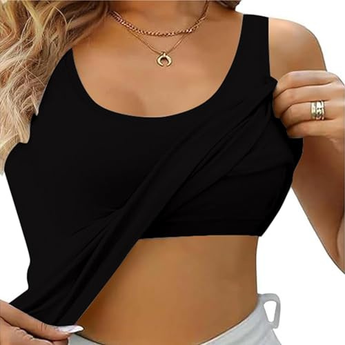 NaLatia Débardeur à Bretelles Spaghetti pour Femme Maillot de Corps avec Soutien-Gorge intégré Soutien Gorge de Yoga Couleur Unie sans Manches Tunique Rembourré Haut léger T-Shirt de Sport Comfy