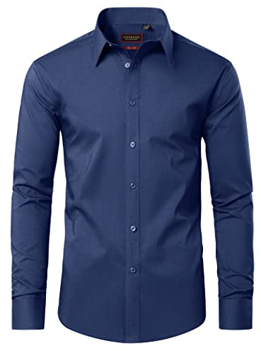 DEMEANOR Mens Shirts Long Sleeve Dress Cotton Regular Non Iron Formal Shirt | Cotton Fabric, Regular Fit, Classic Collar, Lightweight, Comfortable, Non Iron, Ideal for Business, Casual Outings
