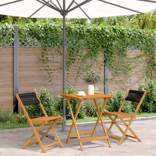 Gartenmöbel-Set, 3-teilig, Bistro-Set, schwarzes Polypropylen und Massivholz