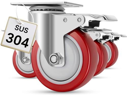 W B D WEIBIDA Ruote Girevoli per Carichi Pesanti Capacità 800KG, 100mm Anti-corrosione Ruote per Mobili con Freno in Acciaio Inox, Rottelle Antiruggine Industriali per Fabbriche, Ospedali, Alberghi