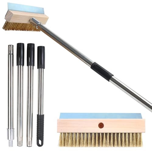 TIHOOK Cepillo para horno de pizza, 148 cm, cepillo de limpieza para piedra para pizza con rascador, cepillo para barbacoa de latón, herramienta de limpieza para barbacoa, accesorios para horno de
