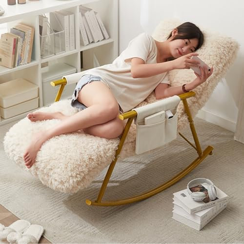 Sedia a dondolo moderna con tasca laterale imbottita in orsacchiotto, sedia per l'allattamento, per soggiorno, camera da letto e uffici