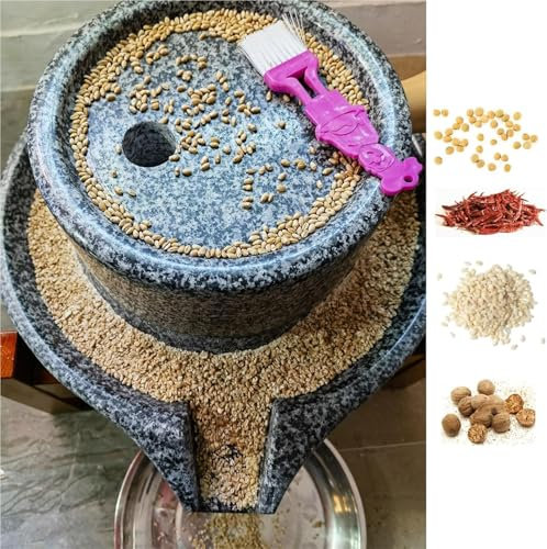 Mulino a Mano per Cereali, Mulino a Pietra, macina a Pietra Mulino a Mano per Pasta di Grano e Noce Moscata, polverizzatore per Fagioli secchi/umidi Macina per Cereali con Telaio in Legno, o