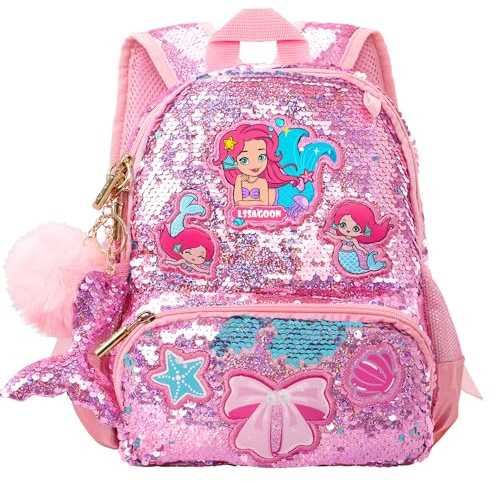 Sac A Dos Fille Sirene Paillettes, Cartable Enfant Maternelle Mignon, Sac Ecole Fille Primaire Mode, Petites Backpack Préscolaire pour Scolaire Garderie Ecole, Cadeau pour Rentree Scolaire Pâques Noel