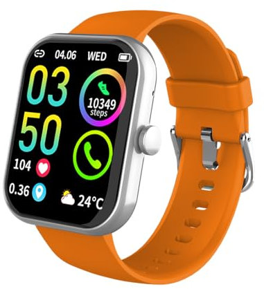 Smartwatch Herren Damen, 1,96HD Touch Fitnessuhr Damen mit Telefonfunktion, Smart Watch Fitness Tracker mit Pulsmesser Schlafmonitor Schrittzähler, 113+ Sportmodi IP68 Wasserdicht Sport uhr, orange