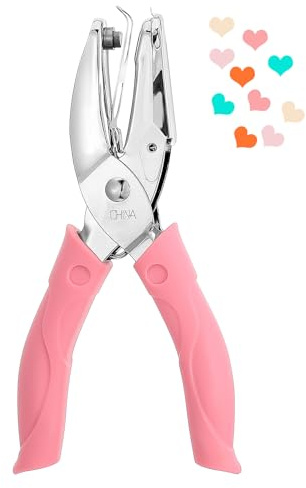 Classicseali Single Hole Punch for Crafts, 5.5mm Pink Heart Hole Puncher Small,Custom Holes Punches with Rubber Handle, Small Holes Puncher for Clothing Tickets DIY Craft Labels Scrapbooking Tools
