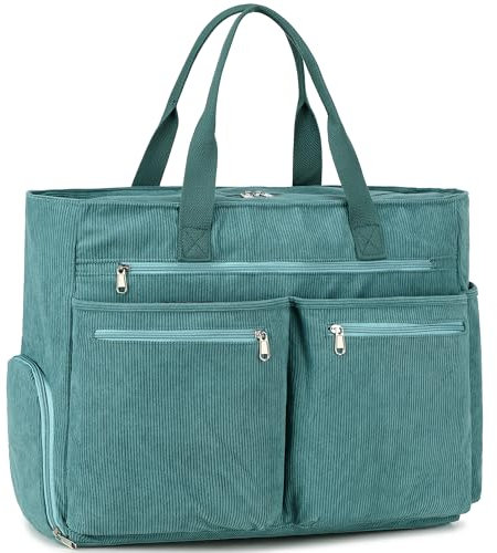Makukke Strandtasche XXL, Cord Weekender Damen mit Schuhfach, Groß Faltbar Badetasche mit Reißverschluss für Urlaub Reisen Fitnessstudio Picknick (Grün)