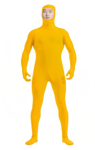 HSEMLIOE Mens Open Face Spandex Zentai Bodysuit Full Body 2nd Skin Tight Suit Stretchy Halloween Costume Unitard,Yellow,XXL