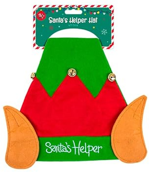 Gem Imports Cappello da elfo di Natale, cappello da aiutante di Babbo Natale, con orecchie e campane, accessorio divertente per feste di Natale e travestimenti