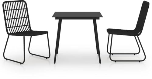 pokgdf Gruppo da pranzo con piano in vetro, resistente alle intemperie, esclusivo set di mobili da giardino per terrazza in polyrattan e acciaio