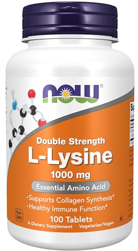 NOW Foods Supplements, (L-Lysine Hydrochloride) 1,000 mg, Double Strength, Amino Acid, 100 Tablets