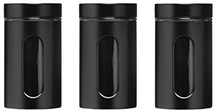 Premier Housewares Storage Canisters - Black, Set of 3, H19 x W10 x D10cm
