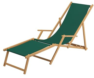 Holz-Liegestuhl klein oder groß mit viel Zubehör nach Wahl Stofffarbe grün V-10-304N, Ausstattung Liegestuhl:Fußteil