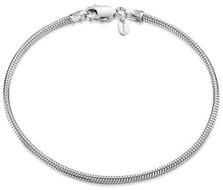 Amberta Bracciale da Donna in Argento Sterling 925 Lunghezza 19 cm: Maglia Serpente 1.9 mm