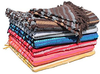 GMMH Fleckerlteppich Baumwolle Streifen Handweb Teppich Flickenteppich Fleckerl Handwebteppich (46 x 77 cm, blau)