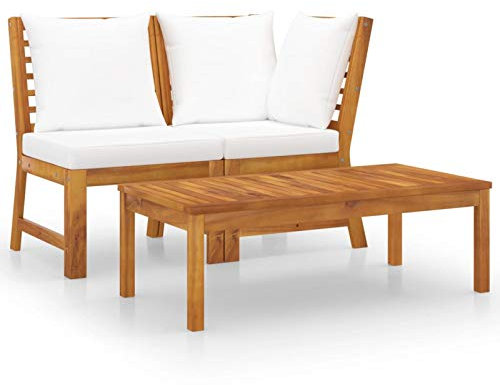 Tidyard 3-TLG. Garten-Lounge-Set mit Creme Kissen Witterungsbeständig Loungemöbel Terrassemöbel Gartenmöbelset Balkonmöbelset Gartenlounge Garten Sitzgruppe Akazie Massivholz