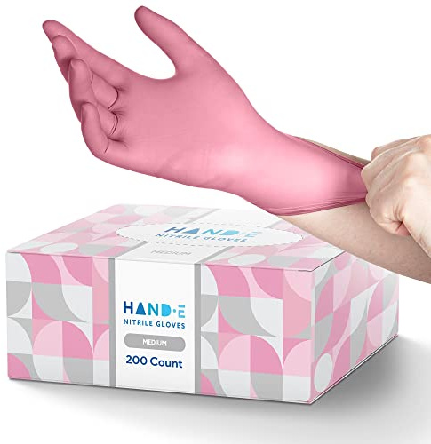 Hand-E Touch Disposable Pink Nitrile Gloves Medium, 200 Pack -Powder and Latex Free Gloves