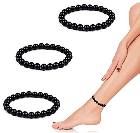 Antihinchazón obsidiana negra tobillera adelgazante, drenaje linfático, terapia magnética natural, obsidiana, pulsera tobillera antivarices, de 17,78 cm à 50,8 cm, Obsidiana