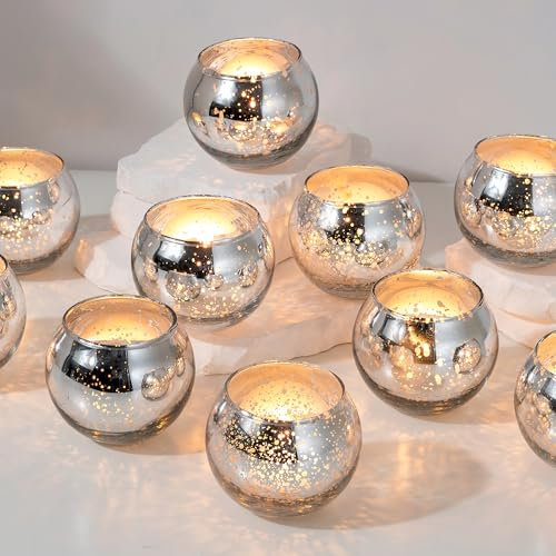 Romadedi Teelichthalter Glas Kerzenständer Silber ：Kerzenhalter teelichtgläser für deko Wohnzimmer Tischdeko Hochzeit weihnachtsdeko 24er Set Windlicht für Teelichter Votivkerzen Kerzen