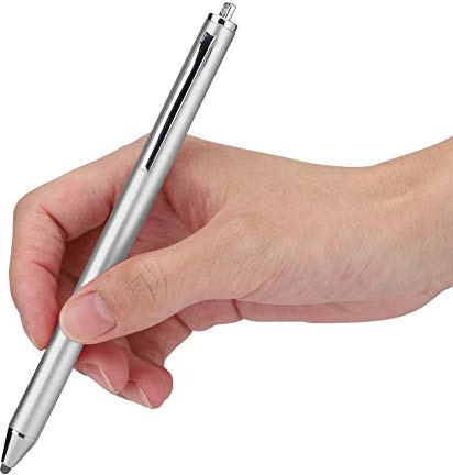 Stylus-penna med tyghuvud för smartphones och surfplattor, pekskärmspenna, digital, bärbar, silver