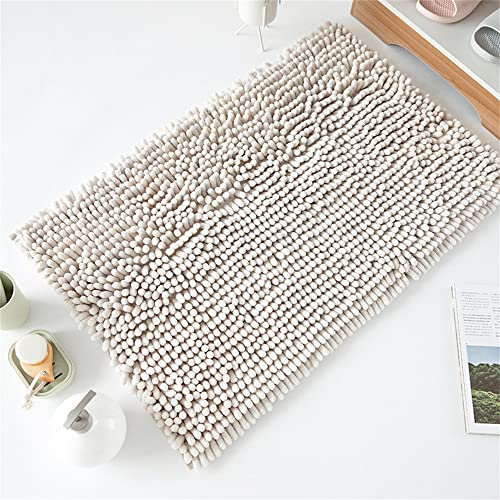 Odot Chenille Badematte, Saugfähiger WeicherBad-Teppiche Anti-Rutsch Bequeme Waschbarer Badteppich Flauschiger Badezimmerteppich in Shaggy-Optik (50X80CM,Cremeweiß)