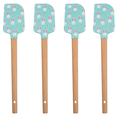 Luxshiny Easter Silicone Scraper Set, 4 Pack Multiuse Baking Spatulas Kitchen Jar Scrapers for Holiday Baking Dough Spatula with Hanging Hole 8.85 Inch
