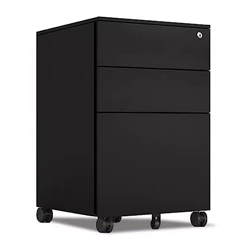 Aktenschrank Beweglicher Schubladenschrank unter dem Schreibtisch, Aktenschrank aus Metall mit drei Schubladen und seitlichem Zug, mit Schloss, Kommode aus weiß/schwarzem Eisen for das Heimbüro Bürosc