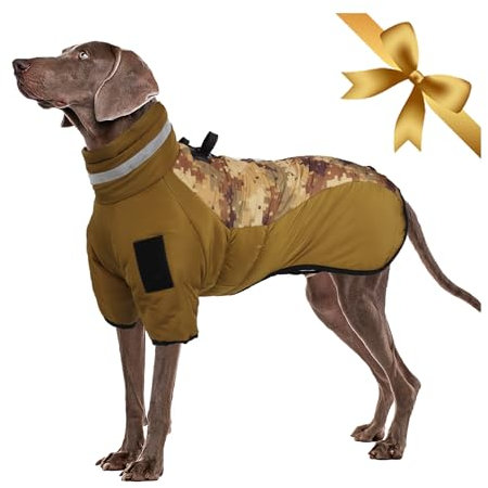 Wasserdichter Hundemantel Winterwarme Jacke, Winddichte Tierkleidung Hundejacke 2 Bein Hundesportweste Skianzug für mittelgroße Hunde mit Geschirrschnalle & Sicherheitsreflexstreifen, Tarnung 4XL