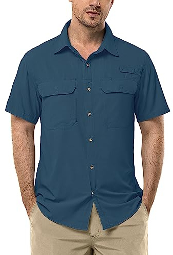 33,000ft Camicia da uomo a maniche corte UPF50+, protezione UV, per attività all'aria aperta, ad asciugatura rapida, per il tempo libero, per pesca, safari, viaggi, golf, Blu scuro, XXXL