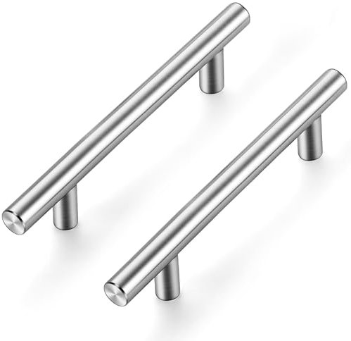 Ravinte 10 Pack Cupboard Handles - Brushed Nickel T Bar Wardrobe & Kitchen Handles - 96mm Hole Center - Bathroom & Furniture Drawer Pulls