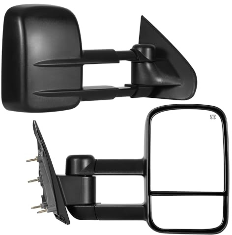YITAMOTOR Towing Mirrors Compatible with 2014-2018 Chevy Silverado GMC Sierra 1500, 2015-2018 Silverado Sierra 2500 HD 3500 HD, Power Control Heated Manually Folding Telescoping Side Mirror Black