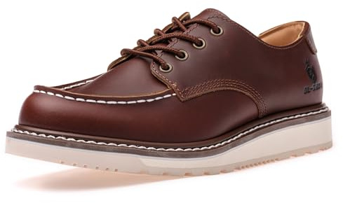SL-Saint Hecho a Mano de los Hombres Suave Moc Toe Botas con Estilo clásico Good-Year-Welted Zapatos de Cuero de Vaca (Marrón, Adulto, Hombre, 42.5, Números, Sistema Tallas Calzado EU, Mediano)