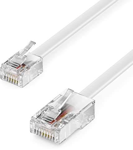 deleyCON 40m Cable Telefónico RJ11 Sobre RJ45 Cable Modular 99% Cobre AWG 28 Cable Plano RJ11 Sobre RJ45 Módem Rúter Fax ISDN DSL VDSL Internet Blanco