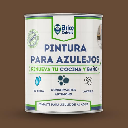 BRICOSALVAJE Pintura para Azulejos Cocina y Baño al Agua SATINADO | Sin Imprimación | Lavable | Gran dureza (Tabaco, 750 ML)