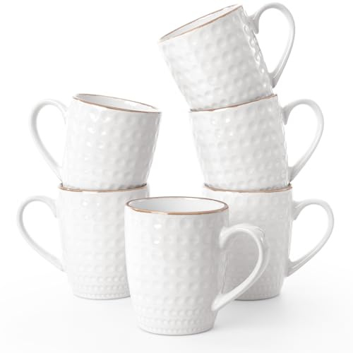 famiware Coffee Mugs Sets for 6, 12 oz Mug Set, Coffee Cups with Handle for Coffee, Tea, Cocoa and Milk, Microwave and Dishwasher Safe, White Circle